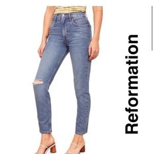 Reformation Julia High Cigarette Jeans Sonoma Destroyed Size 26